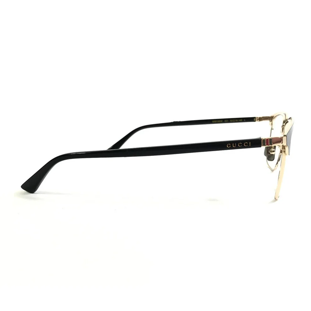 Gucci Eyeglasses Frames GG0130OZ 001 Shiny Black Gold Square Full Rim 53-18-145